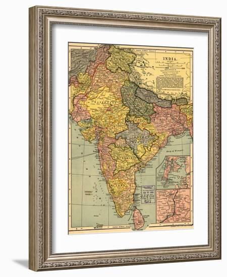 1902 Map of India, Then a Colony Within the British Empire, Showing Internal Boundaries-null-Framed Art Print