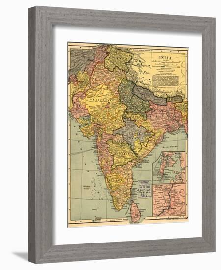 1902 Map of India, Then a Colony Within the British Empire, Showing Internal Boundaries-null-Framed Art Print