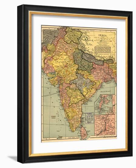 1902 Map of India, Then a Colony Within the British Empire, Showing Internal Boundaries-null-Framed Art Print