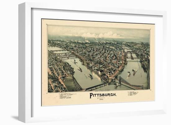 1902, Pittsburgh Bird's Eye View, Pennsylvania, United States-null-Framed Giclee Print