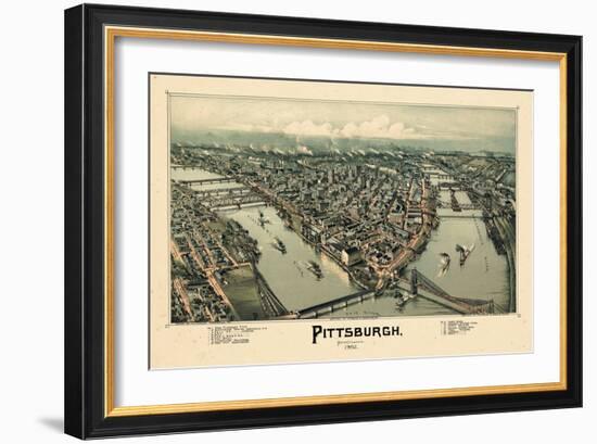 1902, Pittsburgh Bird's Eye View, Pennsylvania, United States-null-Framed Giclee Print