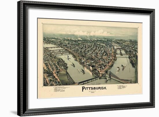 1902, Pittsburgh Bird's Eye View, Pennsylvania, United States-null-Framed Giclee Print