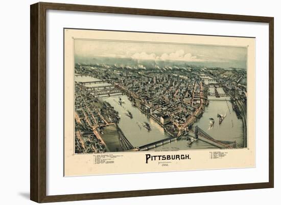 1902, Pittsburgh Bird's Eye View, Pennsylvania, United States-null-Framed Giclee Print