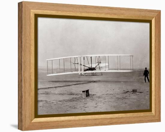 1903 Wright Brothers' Plane Taking Off at Kitty Hawk, North Carolina-null-Framed Premier Image Canvas