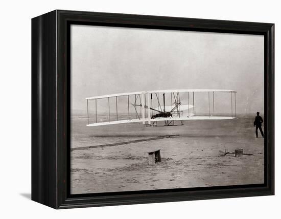 1903 Wright Brothers' Plane Taking Off at Kitty Hawk, North Carolina-null-Framed Premier Image Canvas