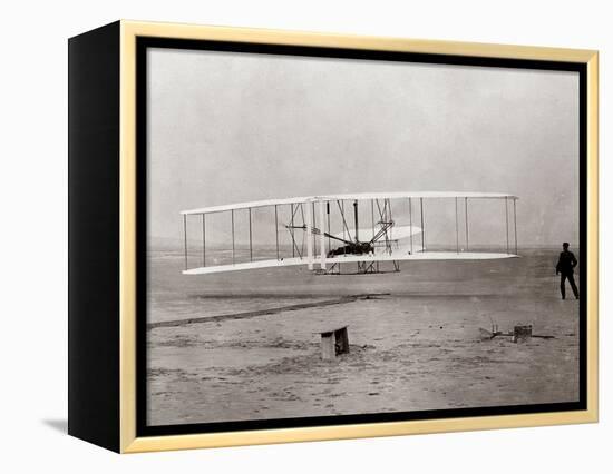 1903 Wright Brothers' Plane Taking Off at Kitty Hawk, North Carolina-null-Framed Premier Image Canvas