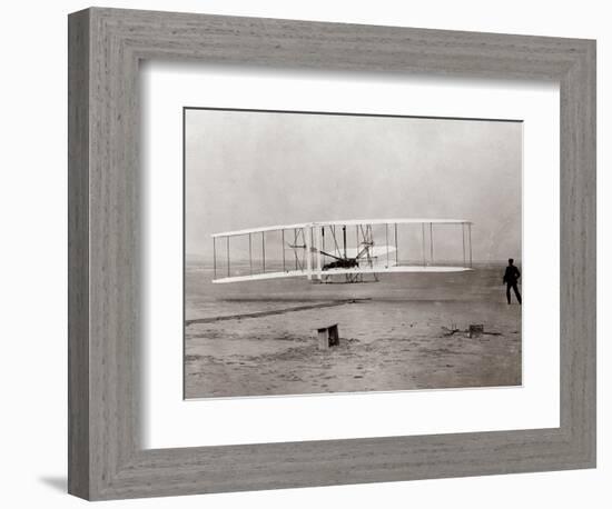 1903 Wright Brothers' Plane Taking Off at Kitty Hawk, North Carolina-null-Framed Photographic Print