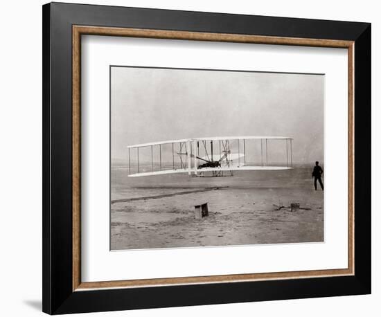 1903 Wright Brothers' Plane Taking Off at Kitty Hawk, North Carolina-null-Framed Photographic Print