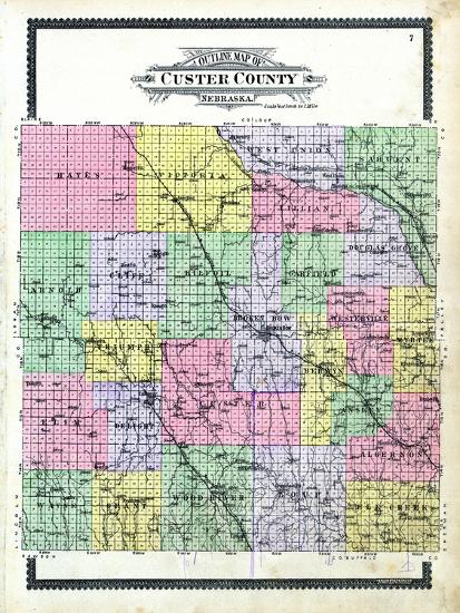 1904, Custer County Outline Map, Nebraska, United States Giclee Print ...