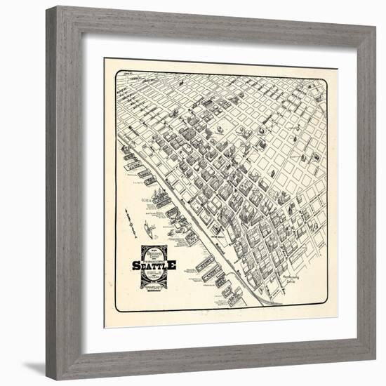 1904, Seattle Bird's Eye View of Business District, Washington, United States-null-Framed Giclee Print