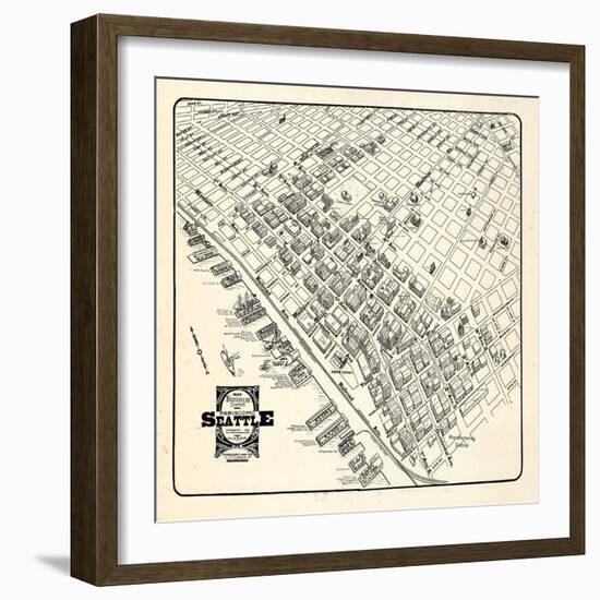 1904, Seattle Bird's Eye View of Business District, Washington, United States-null-Framed Giclee Print