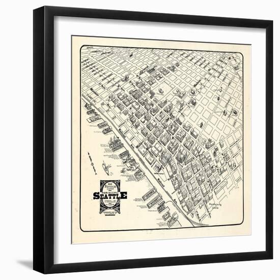 1904, Seattle Bird's Eye View of Business District, Washington, United States-null-Framed Giclee Print