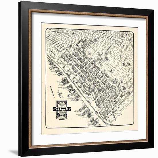 1904, Seattle Bird's Eye View of Business District, Washington, United States-null-Framed Giclee Print