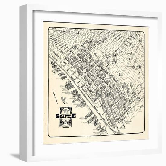 1904, Seattle Bird's Eye View of Business District, Washington, United States-null-Framed Giclee Print