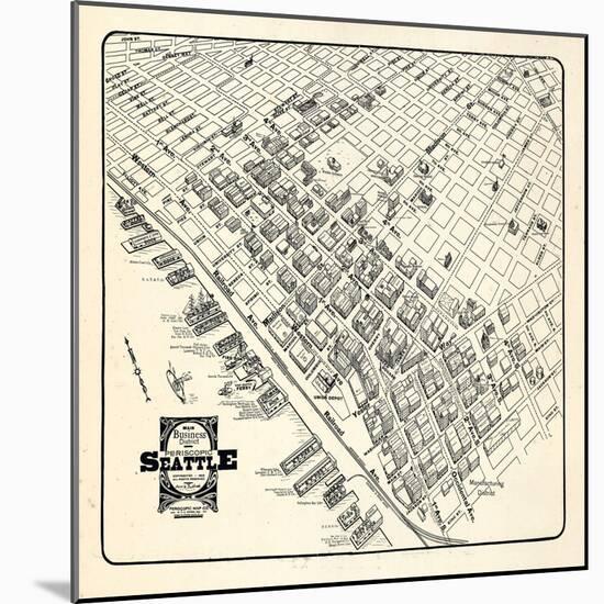 1904, Seattle Bird's Eye View of Business District, Washington, United States-null-Mounted Giclee Print