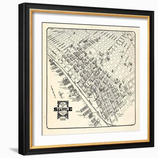 1904, Seattle Bird's Eye View of Business District, Washington, United States-null-Framed Giclee Print