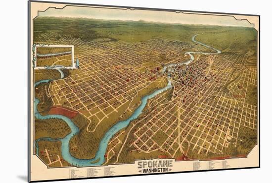 1905, Spokane Bird's Eye View, Washington, United States-null-Mounted Giclee Print