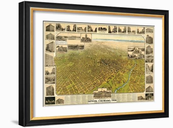 1908, Denver Bird's Eye View, Colorado, United States-null-Framed Giclee Print