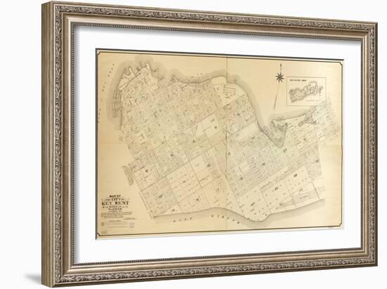 1908, Key West Wall Map from 1829 Maps and Surveys, Florida, United States-null-Framed Giclee Print