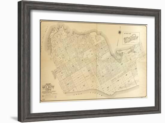 1908, Key West Wall Map from 1829 Maps and Surveys, Florida, United States-null-Framed Giclee Print