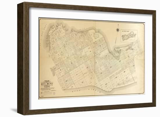 1908, Key West Wall Map from 1829 Maps and Surveys, Florida, United States-null-Framed Giclee Print