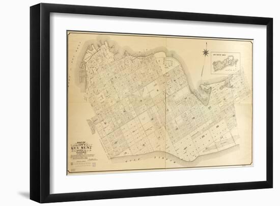 1908, Key West Wall Map from 1829 Maps and Surveys, Florida, United States-null-Framed Giclee Print