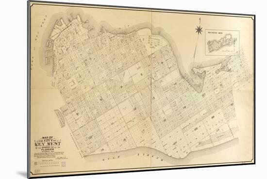 1908, Key West Wall Map from 1829 Maps and Surveys, Florida, United States-null-Mounted Giclee Print