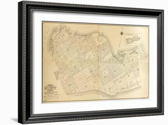1908, Key West Wall Map from 1829 Maps and Surveys, Florida, United States-null-Framed Giclee Print