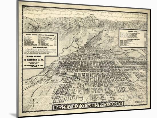 1909, Colorado Springs Bird's Eye View, Colorado, United States-null-Mounted Giclee Print