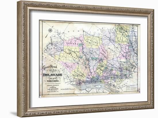 1910, Delaware County Road MAp, Pennsylvania, United States-null-Framed Giclee Print