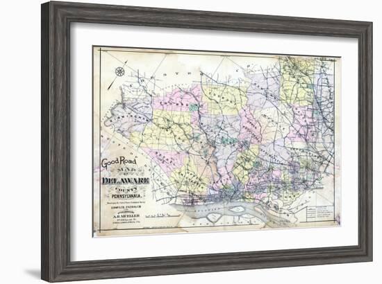 1910, Delaware County Road MAp, Pennsylvania, United States-null-Framed Giclee Print