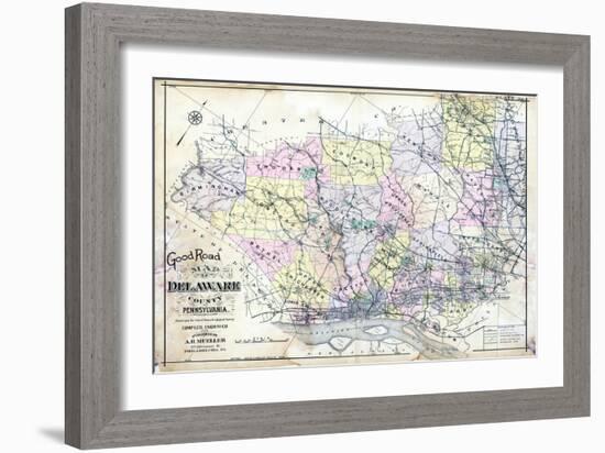 1910, Delaware County Road MAp, Pennsylvania, United States-null-Framed Giclee Print