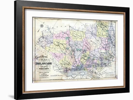 1910, Delaware County Road MAp, Pennsylvania, United States-null-Framed Giclee Print