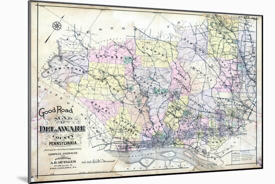 1910, Delaware County Road MAp, Pennsylvania, United States-null-Mounted Giclee Print