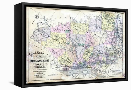 1910, Delaware County Road MAp, Pennsylvania, United States-null-Framed Premier Image Canvas