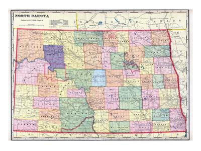 1911 North Dakota State Map North Dakota United States Giclee Print By Artcom