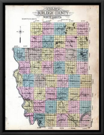 Burleigh County Plat Map 1912, Burleigh County Outline Map, North Dakota, United States' Giclee  Print | Art.com