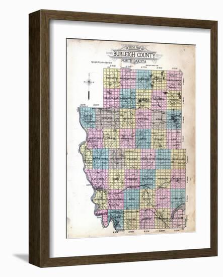 1912, Burleigh County Outline Map, North Dakota, United States-null-Framed Giclee Print