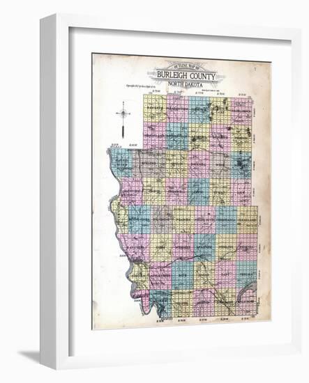 1912, Burleigh County Outline Map, North Dakota, United States-null-Framed Giclee Print