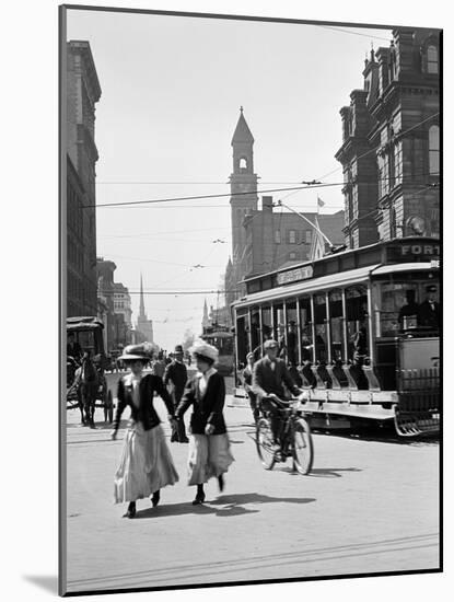 1912 Street Scene Pedestrians and Streetcar Detroit, Michigan-null-Mounted Photographic Print