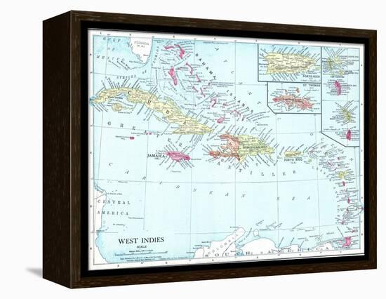 1913, Bahamas, The, Cuba, Dominican Republic, Jamaica, Puerto Rico, Central America, West Indies-null-Framed Premier Image Canvas