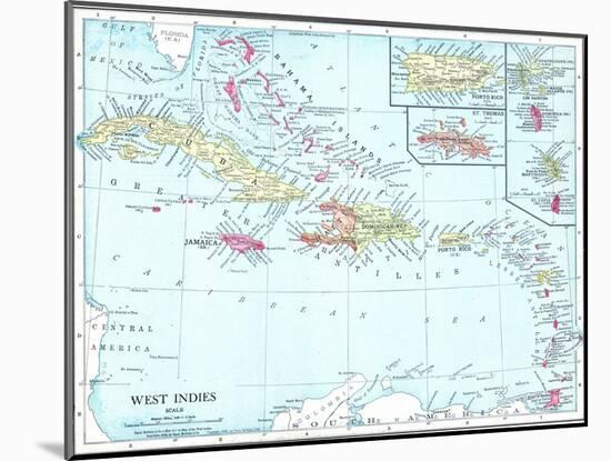 1913, Bahamas, The, Cuba, Dominican Republic, Jamaica, Puerto Rico, Central America, West Indies-null-Mounted Giclee Print