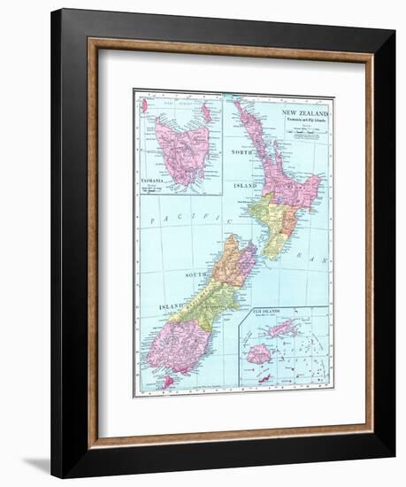 1913, New Zealand, Oceania, New Zealand, Tasmania and Fiji Islands-null-Framed Giclee Print