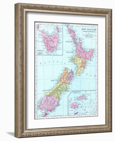 1913, New Zealand, Oceania, New Zealand, Tasmania and Fiji Islands-null-Framed Giclee Print