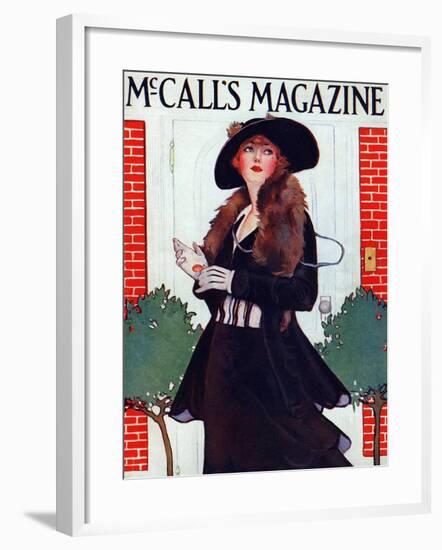 1915 McCall's Magazine-Stylish Woman At The Front Door-McCalls-Framed Art Print