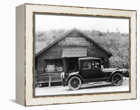 1916 Cadillac V8 Car, Parked Outside a General Store, USA, (C.191)-null-Framed Premier Image Canvas