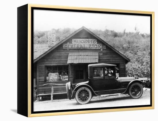 1916 Cadillac V8 Car, Parked Outside a General Store, USA, (C.191)-null-Framed Premier Image Canvas
