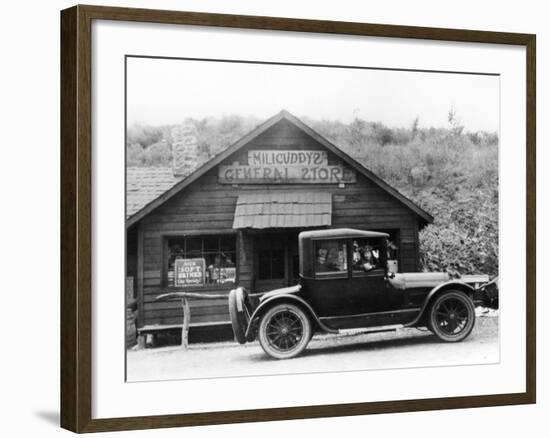 1916 Cadillac V8 Car, Parked Outside a General Store, USA, (C.191)-null-Framed Photographic Print