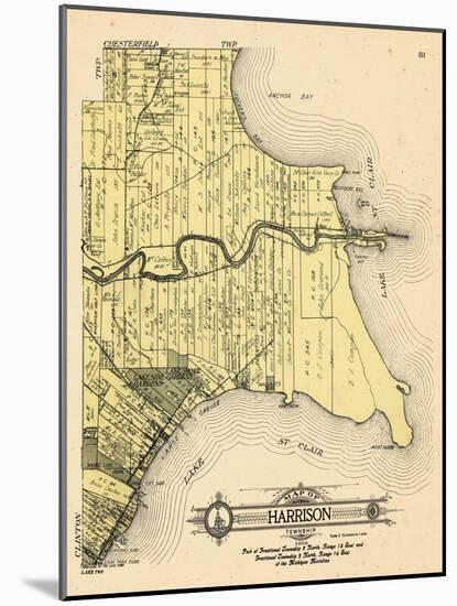 1916, Harrison Township, Lake St. Clair, Clinton River, Belvidere Bay, Tucker's Bay, Anchor Bay, Po-null-Mounted Giclee Print