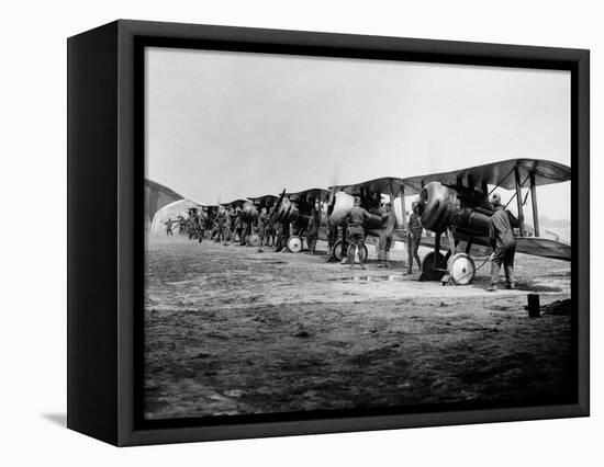 1918 Flight Line of American Expeditionary Force Pilots and Sopwith Camel WWI Biplanes-null-Framed Premier Image Canvas